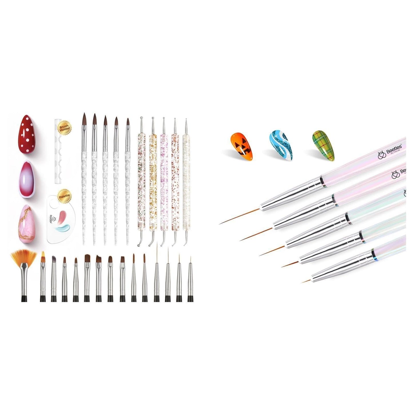 Beetles Nail Art Brushes 25pcs - Confetti Pens Daul Ended Dotting Tools & 5pcs Nail Art Liner Brushes Set Painting