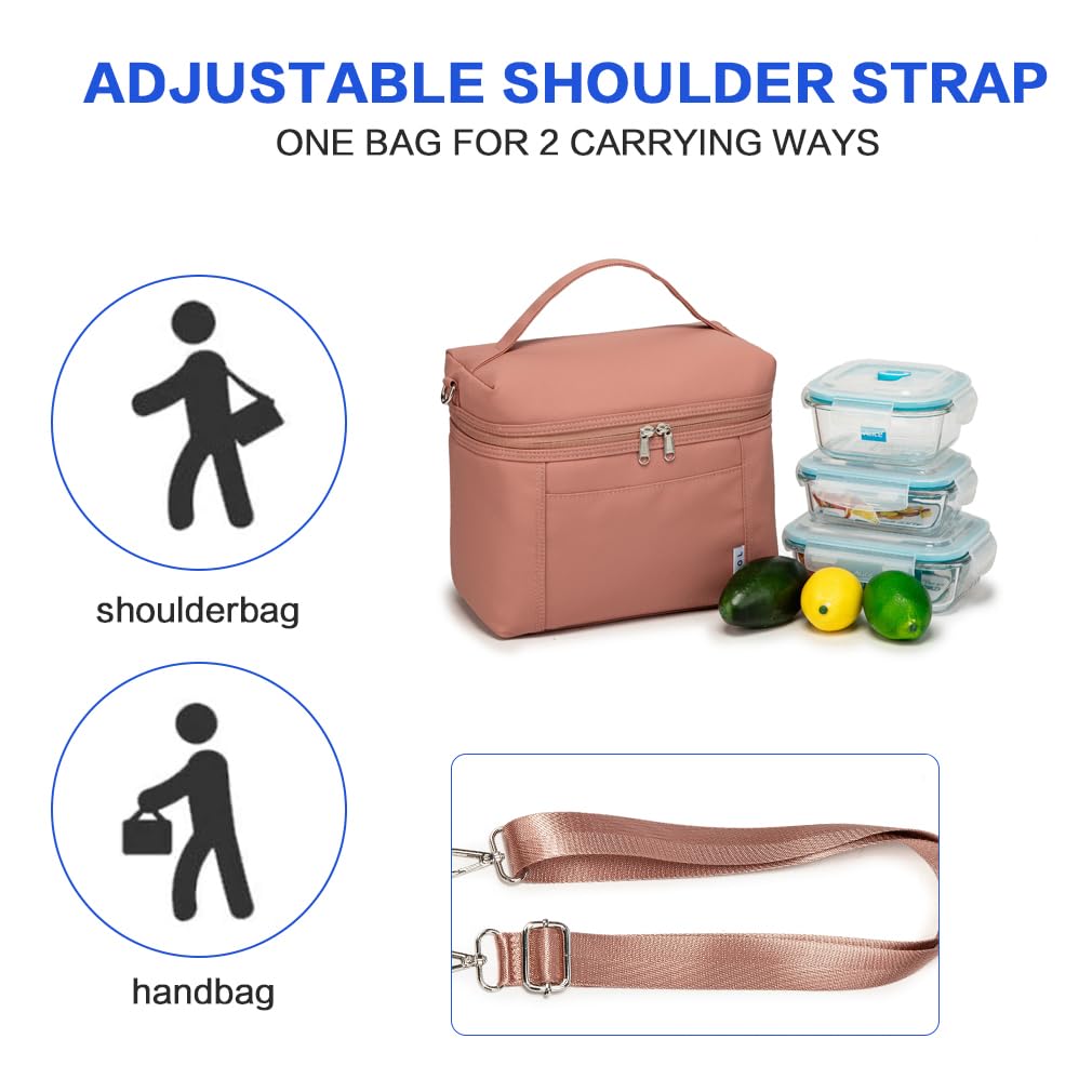 NOL Natural Organic Lifestyle Insulated Lunch Bags for Women Cooler Bag Lightweight Nylon Waterproof Lunch Box For Work (Dark Pink, Medium(normal))
