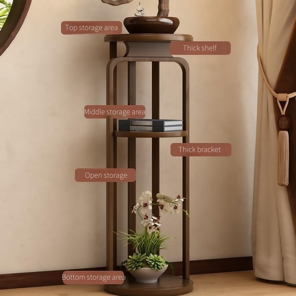 3-Tier Indoor Tall Plant Stand Wooden Round Flower Pot Rack with Thickened Base Mid-Century Modern Decor for Balcony All occasion