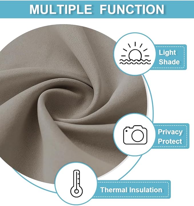 RYB HOME Blackout French Door Curtain - Privacy Thermal Insulated Window Shades for Patio Kitchen Front Entry Back Door Glass Window, Self Adhesive No Drill, 1 Panel, 26" W x 80" L, Sand