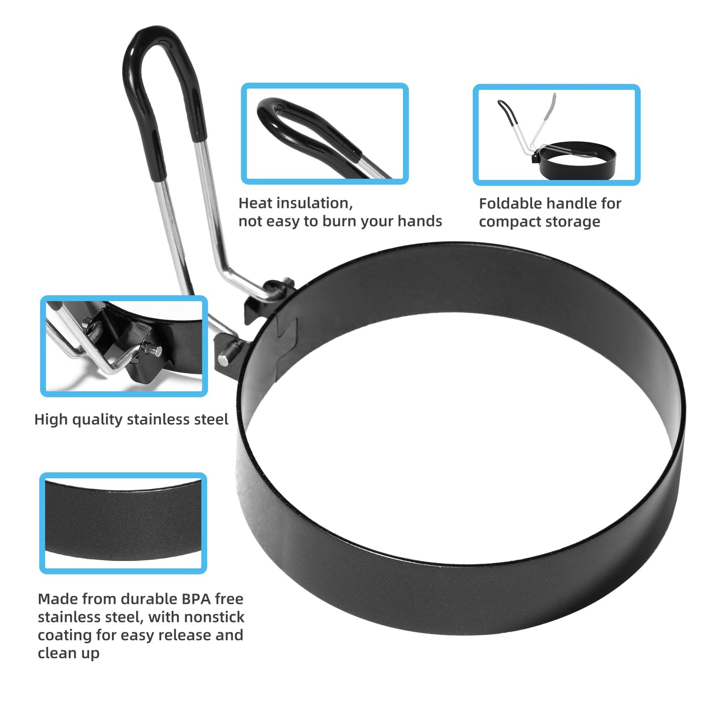 Stainless Steel Egg Rings for Frying Eggs（4 Pack） - 3.5" Round Non Stick Griddle Rings with Oil Brush, Egg Sandwich/Pancake/Cooking Molds, Breakfast Maker Accessories & Egg Separator
