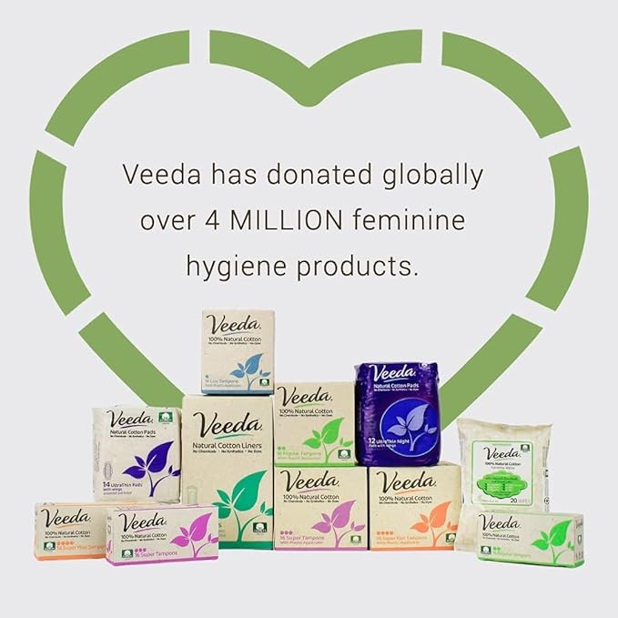 Veeda Natural Cotton Night Pads for Women - Overnight Heavy Flow Absorbent Ultra-Thin Feminine Pad - Hypoallergenic Period Pads with Wings - Unscented & Chlorine Free Sanitary Napkins - 48 Count