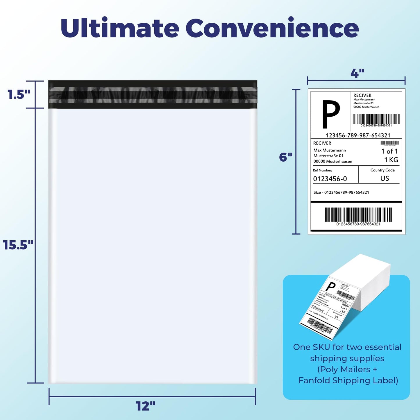 Fuxury 100 Pcs 12x15.5" Poly Mailers with 4x6" Thermal Labels, Waterproof Mailing Envelopes & Stickers for Clothing, Strong Adhesive Poly Shipping Postage Bags for Business (White)