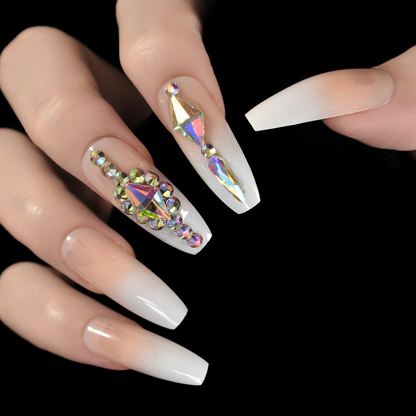 iMABC 3D Nails Ballerina Luxury Pink Gradient Press On Nails Full Cover Ombre Coffin French Stick on Nails Kit Bling Acrylic Tips