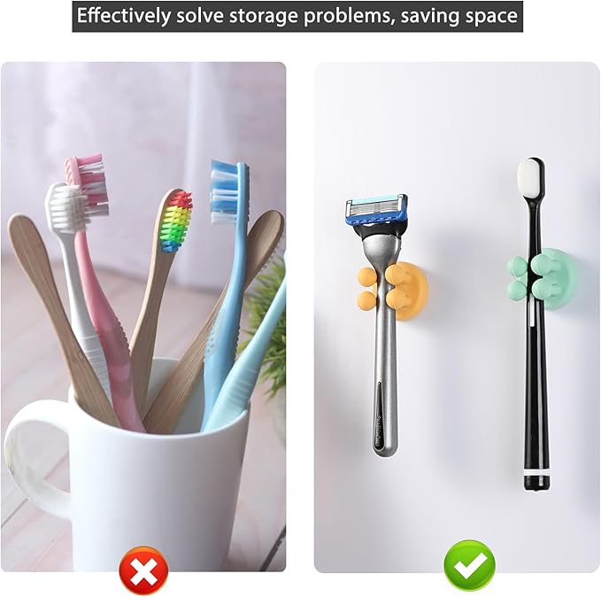 iBetterLife Silicone Toothbrush Holders for Bathrooms - 6Pcs Razor Holder for Shower Wall Mount Self Adhesive Cute Utility Dorm Room Kitchen Office Organizer Storage Hook for Kids Hanging Loofah Towel