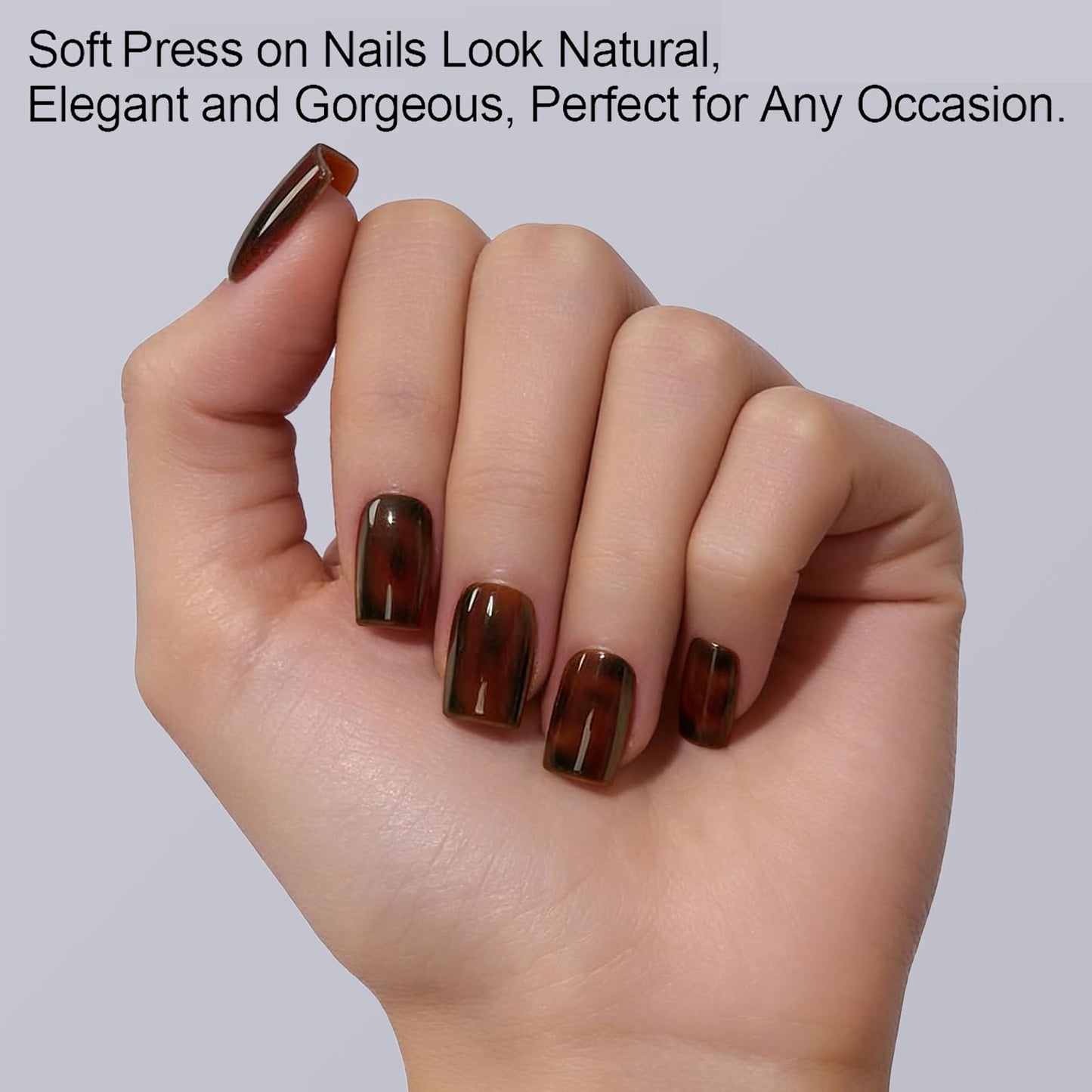 Dsixnails 160Pcs Tortoiseshell Short Square Press on Nails, Soft Gel Nail Tips 16Sizes, Long Lasting Reusable Fake Nails, Salon Quality Soak Off False Nail Tips for Women Girl Festival Gift