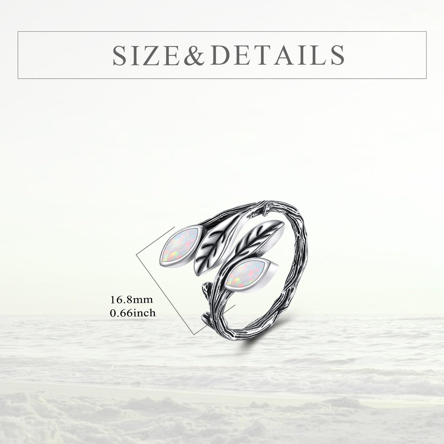 POPLYKE Leaf Opal Ring Sterling Silver Boho Adjustable Opal Spoon Ring Vintage Thumb Rings for Women