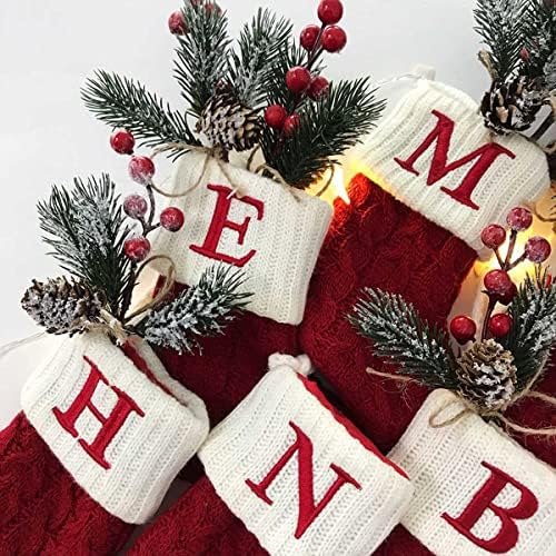 Christmas Stocking Monogram Hanging Socks 7??5.5 Inch Knit Small Sock Hanging Ornament Gift Bags for Xmas Tree Fireplace Home Decoration (W)