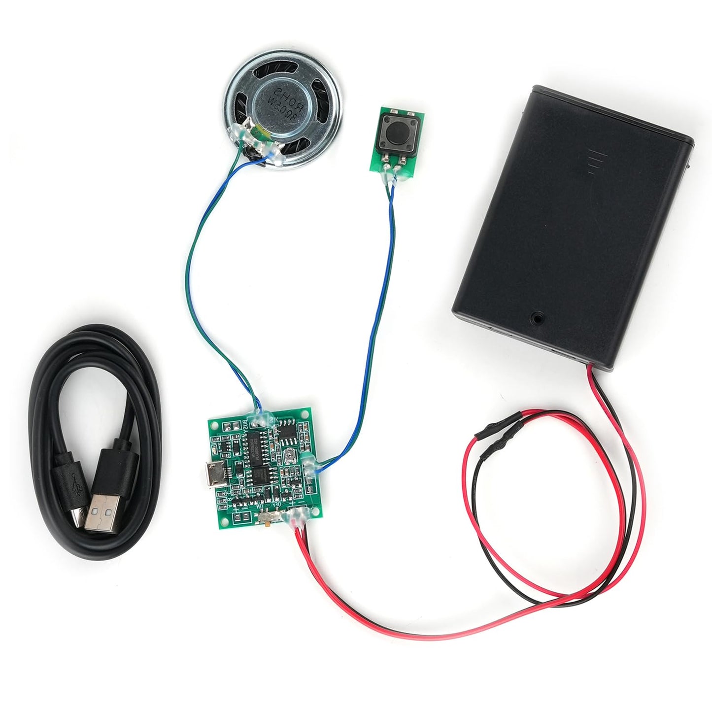 Geekstory Recordable Sound Module 8M Button Control Music Voice Chip Programmable with Speaker+Battery Box for DIY Music Greeting Card Christmas Creative Gift