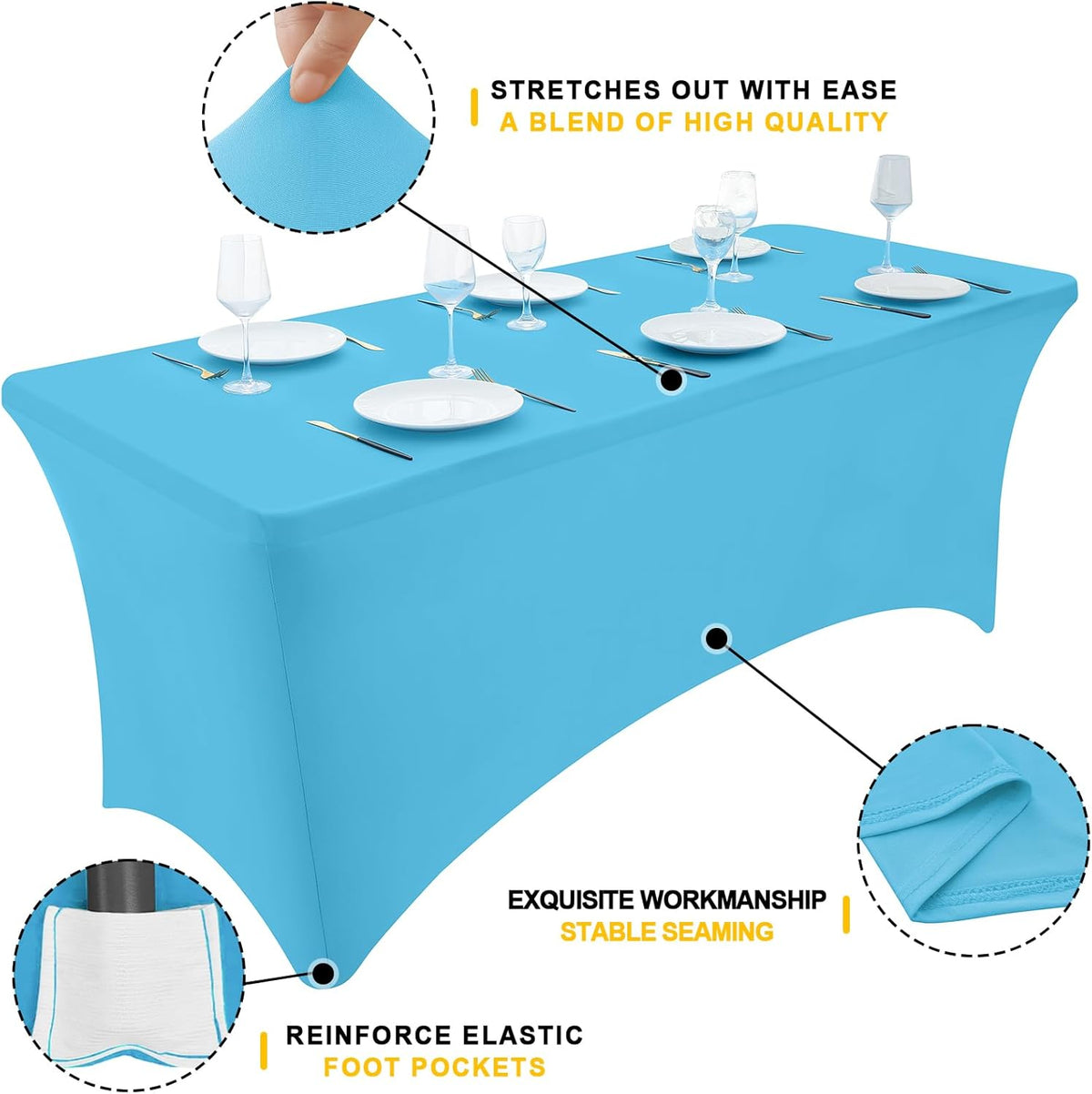 Smiry 2 Pack Spandex Table Cloth 4FT, Elastic Fitted Stretch Tablecloths for Rectangle Tables, Washable Table Cover for Outdoor, Wedding, Banquet & Parties (Blue Mist, 48Lx30Wx30H Inch)