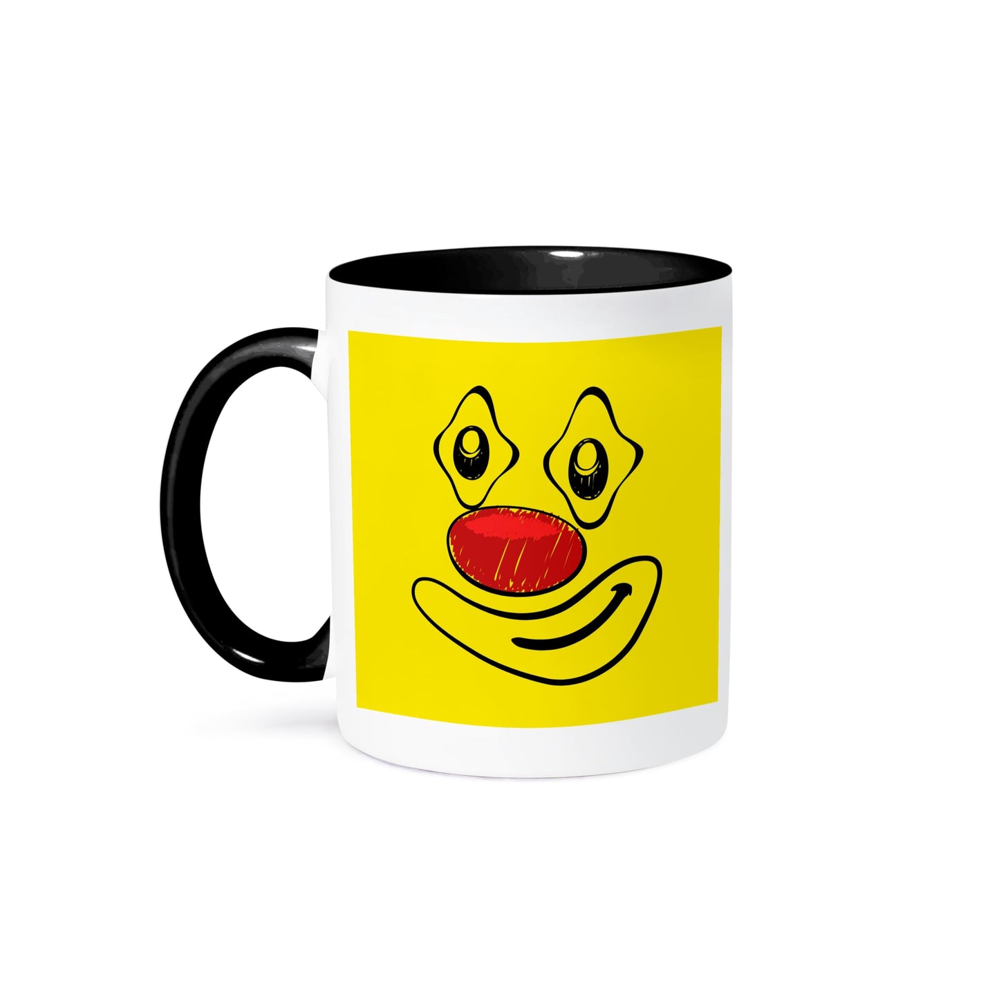 3dRose smiling Clown in Yellow Colors 11oz Two-Tone Black Mug