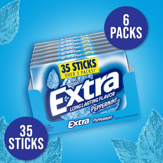 EXTRA Gum Peppermint, Sugar Free Chewing Gum Bulk Pack, 6 Ct/35 Stick