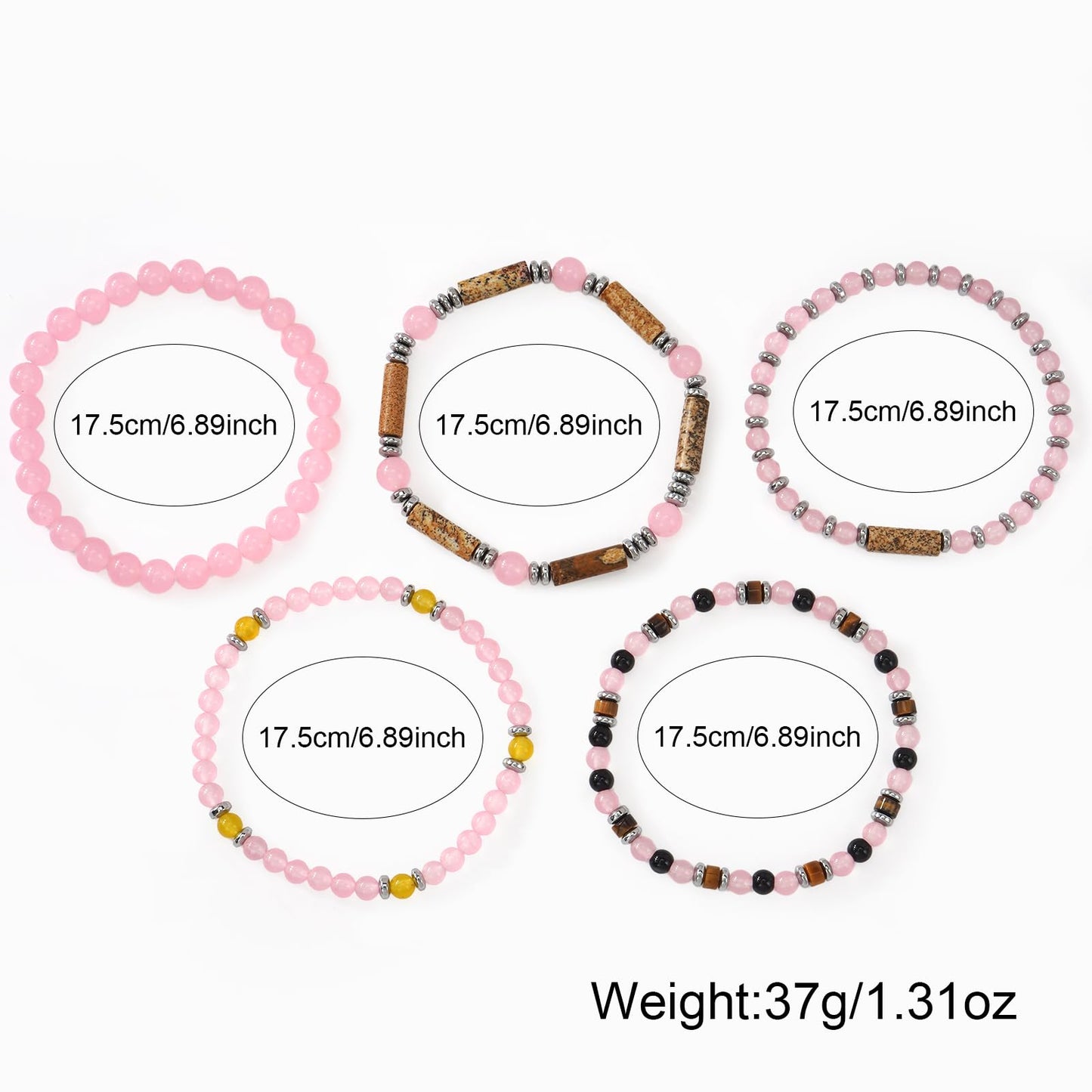 SHINUS BOHO Rose Quartz Beaded Stack Bracelet for Women,Natural Pink Crystal Beads Boho Multi-Layer Stretch Bracelet, Stackable Tiger Eye Picture Jasper Jewelry Gift for Her Love Harmony