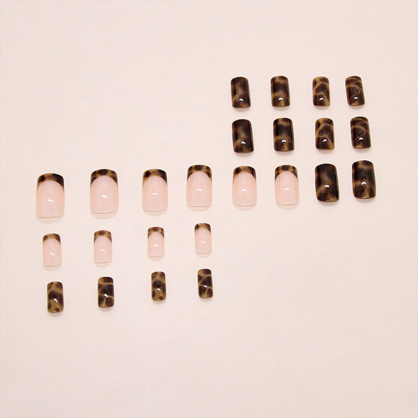 SINHOT Press on Nails - Short Square Fake Nails, Glossy Finish, Fall French Tip & Autumn Tortoise, DIY Artificial False Nail Art - 24 Pcs Nail Kit with Glue