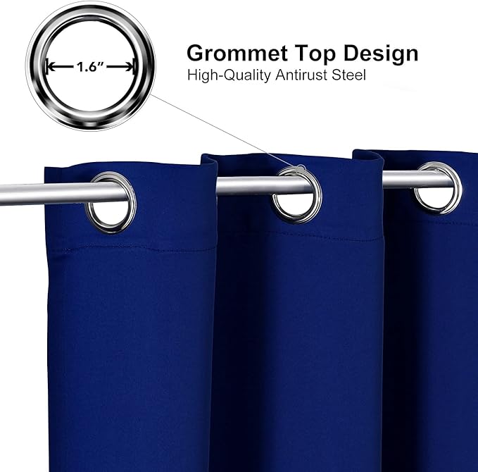 ChrisDowa Blackout Curtains 102 Inches Long 2 Panels Set for Living Room, Grommet Thermal Insulated Room Darkening Curtains for Bedroom (Royal Blue, 52 x 102 Inch)