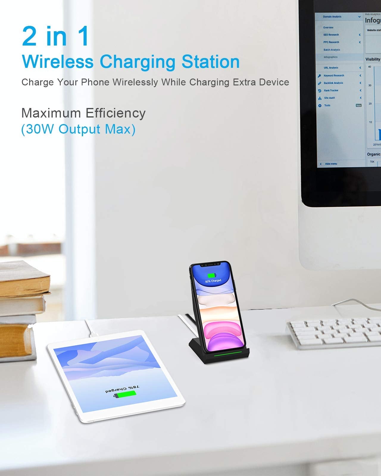 Fast Wireless Charging Stand, Equipped with PD 30W Adapter, High Speed Universal Charger with Extra USB-A Port Compatible with iPhone 17/16/15/14/13/12/11, for Samsung Galaxy S26/S25/S24/S23/S22