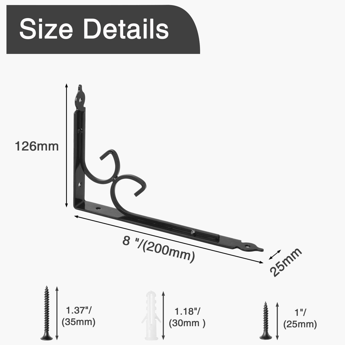 OVOV Shelf Brackets 4 Pcs Heavy Duty Decorative 8 Inch Black Right Angle Shelving Brackets Wall Mounted Shelf Supports for DIY Home Kitchen Living Room