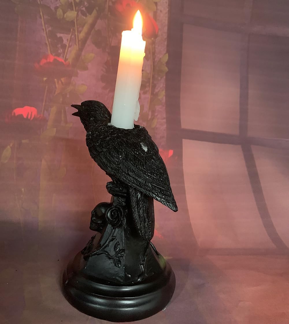 Dark Gothic Candlestick Raven/Owl Halloween Candle Stick Holder, Gothic Statue Figurine Holder Holder Stand, Gothic Home Decor Accessory (Raven)