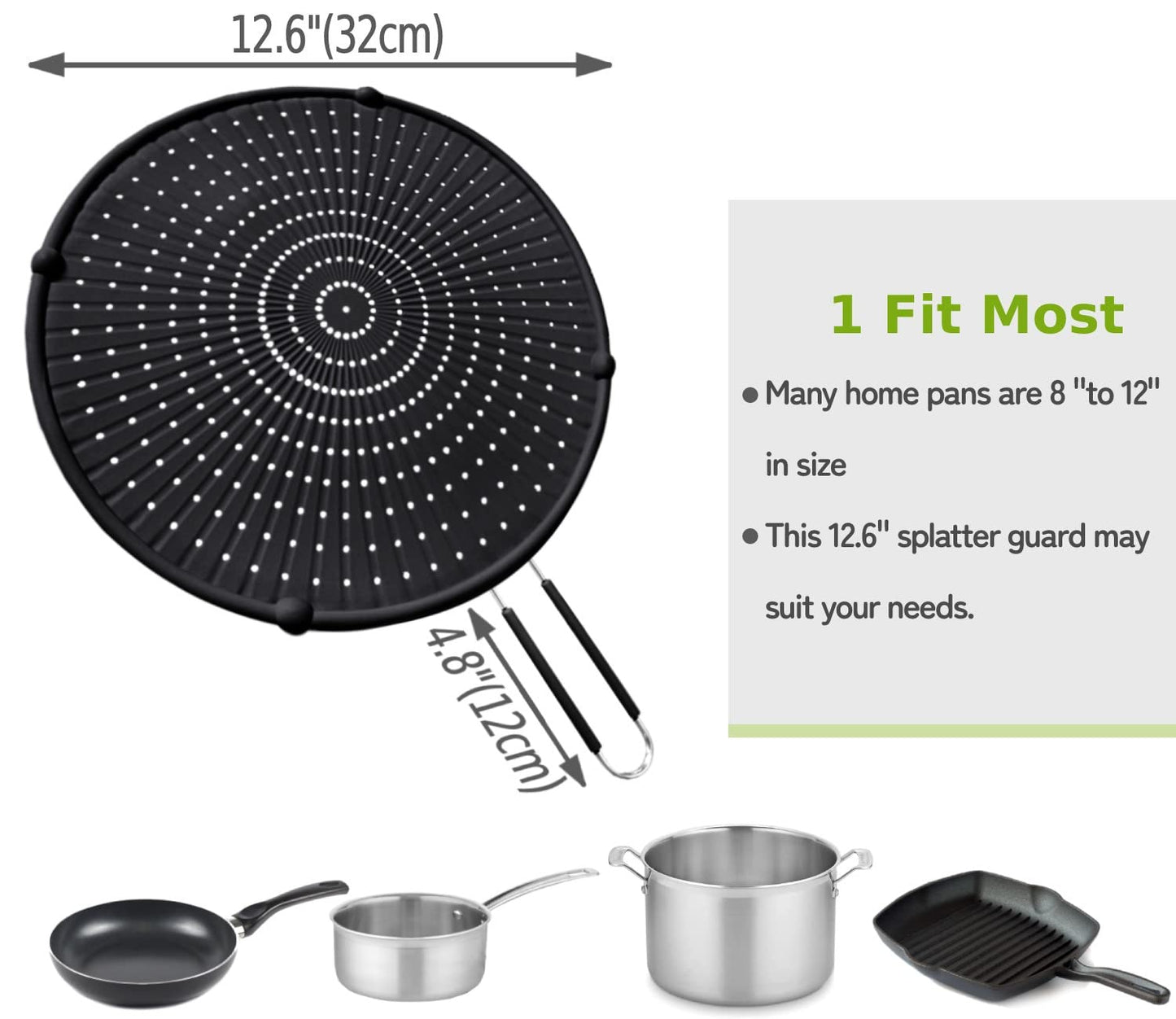 Silicone Splatter Screen for Frying Pan, Grease Splatter Guard for Frying Pan Heat Resistant Oil Splatter Guard, Multi-Use Pan Cover, Non Stick, Easy Clean 12.6" - Black