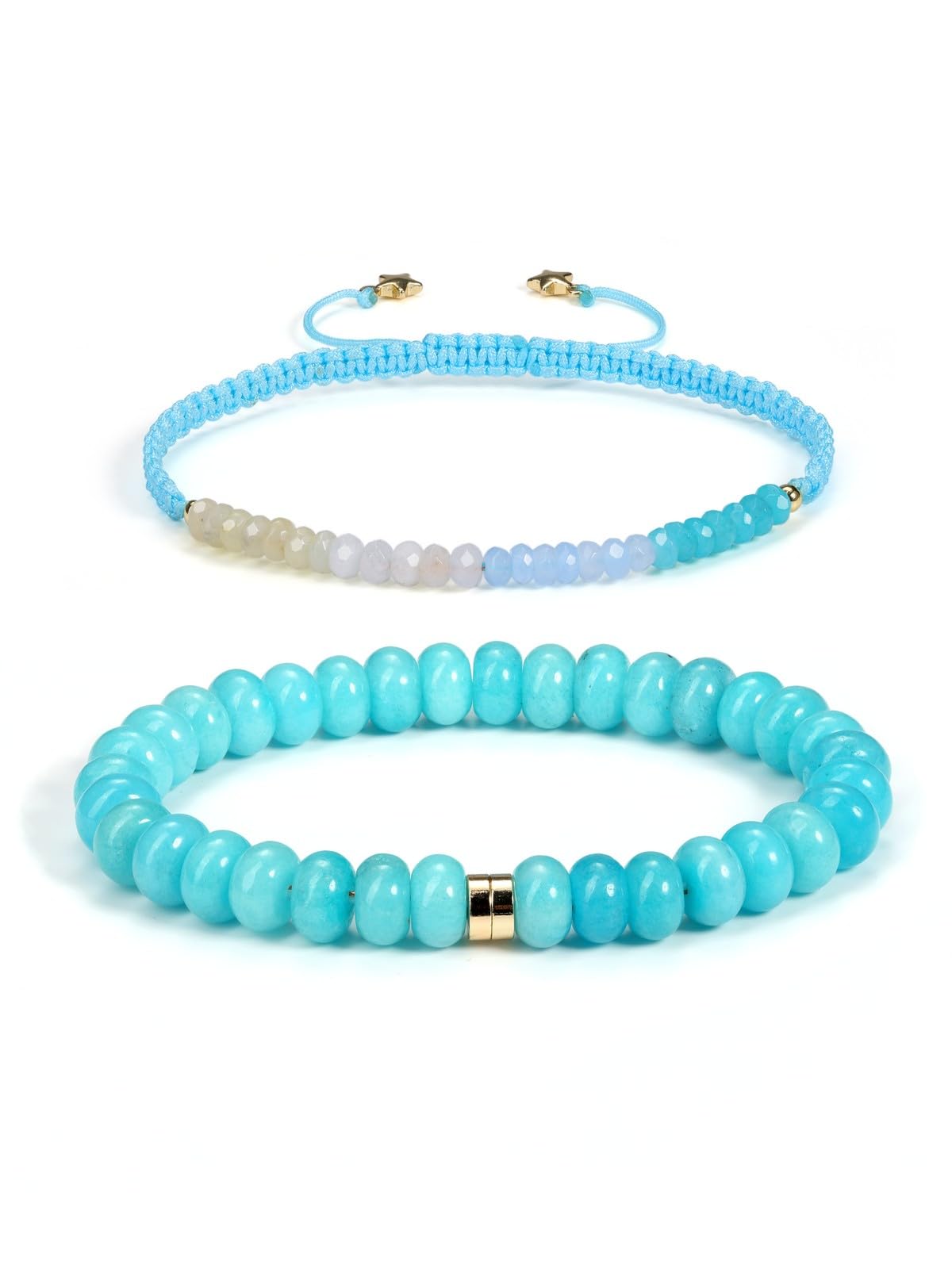CrystalTears Amazonite Beaded Bracelets for Women, 2pcs Stackable Boho Crystal Gemstone Bracelets Set with Stretch Bracelet and Adjustable Braided Bracelet Summer Beach Jewelry Gifts for Women Her