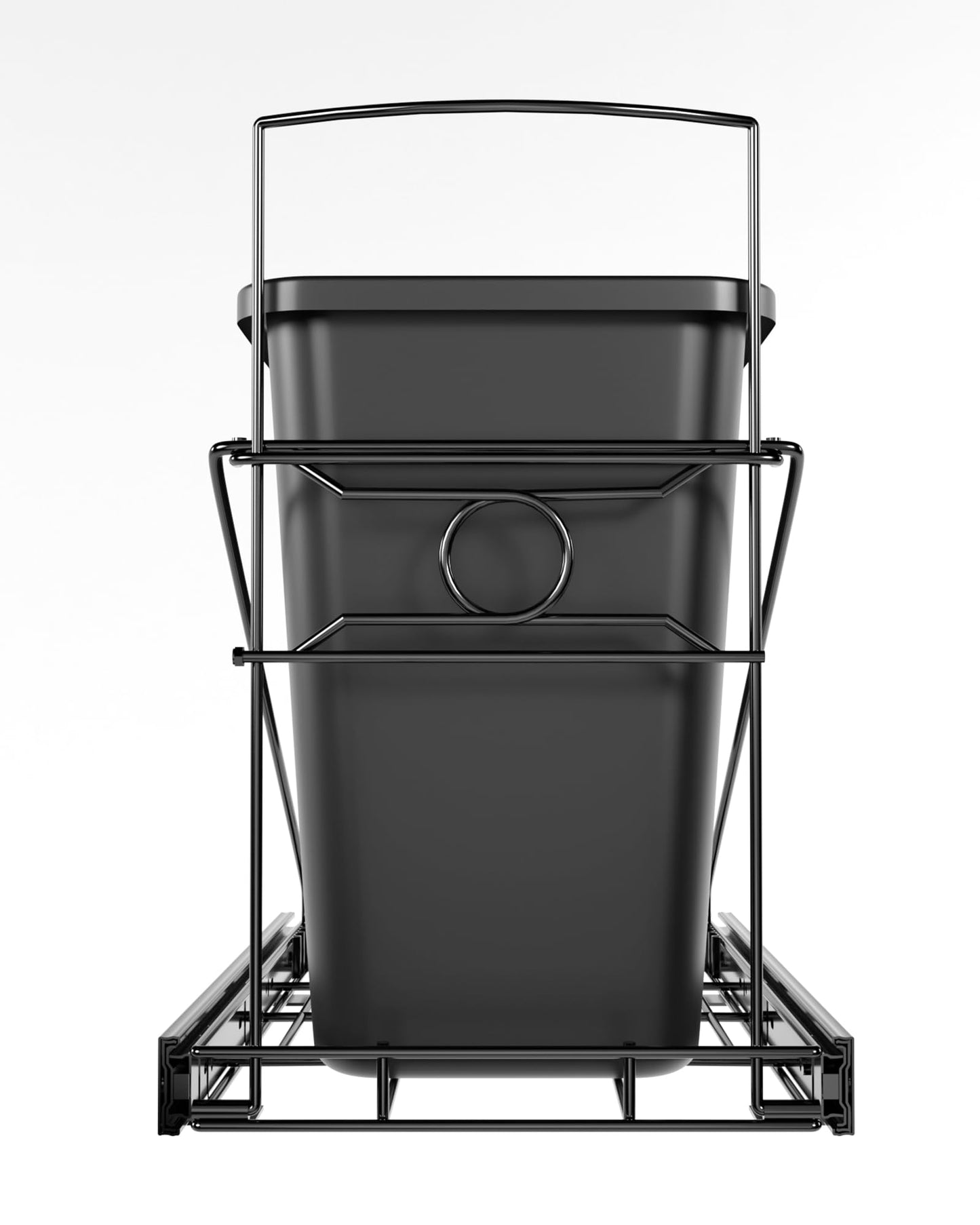 SOCONT Pull Out Trash Can Under Cabinet Adjustable Trash Can Holder for 7 to 11 Gallon Bin Bottom Mount Slide Out Trash Rack for Narrow Cabinets(Black, No Bin Included)