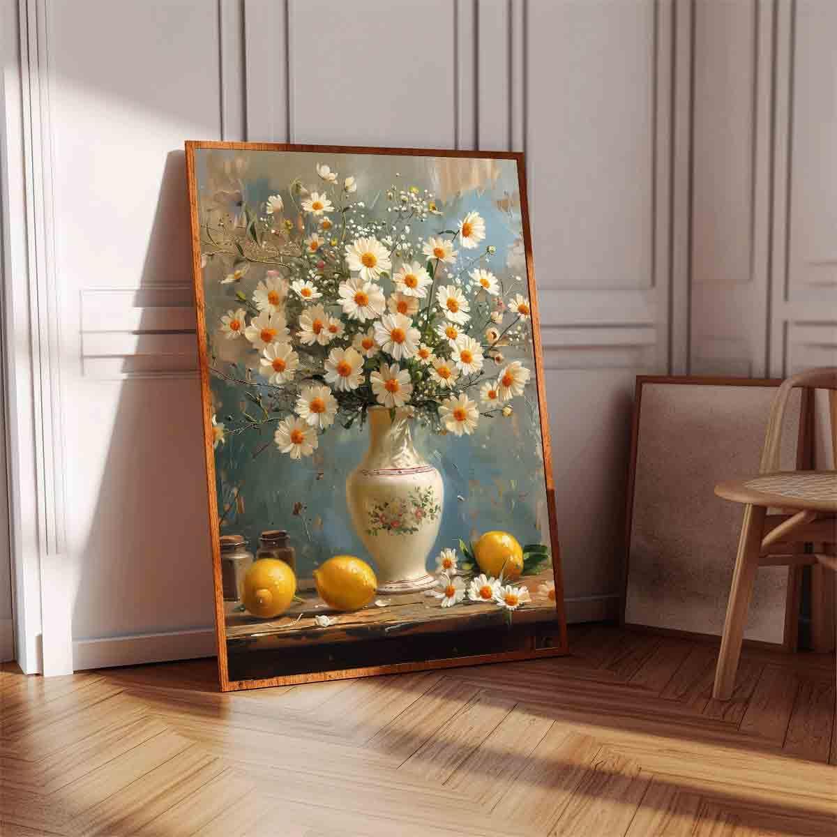 Lemon Tree Canvas Wall Art White Flowers Painting Rustic Fruit Pictures Vintage Lemon Wall Art Flowers In A Vase Canvas Still Life Kitchen Prints Farmhouse Country Pictures Vintage 16x24inch No Frame