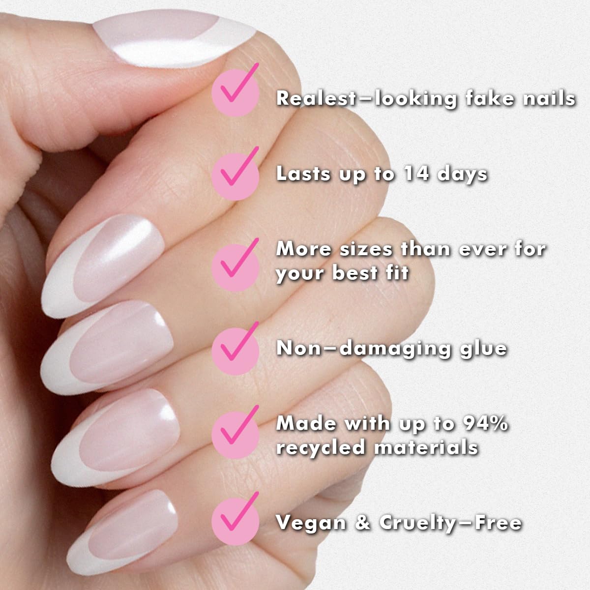 Olive & June Instant Mani Press-On Nails (Glue) | 42 Fake Nails, 21 Sizes | Non-Toxic, Long-Lasting Recycled Materials Realistic Look | Spring Flowers & Patterns | Medium, Oval | Chrome French
