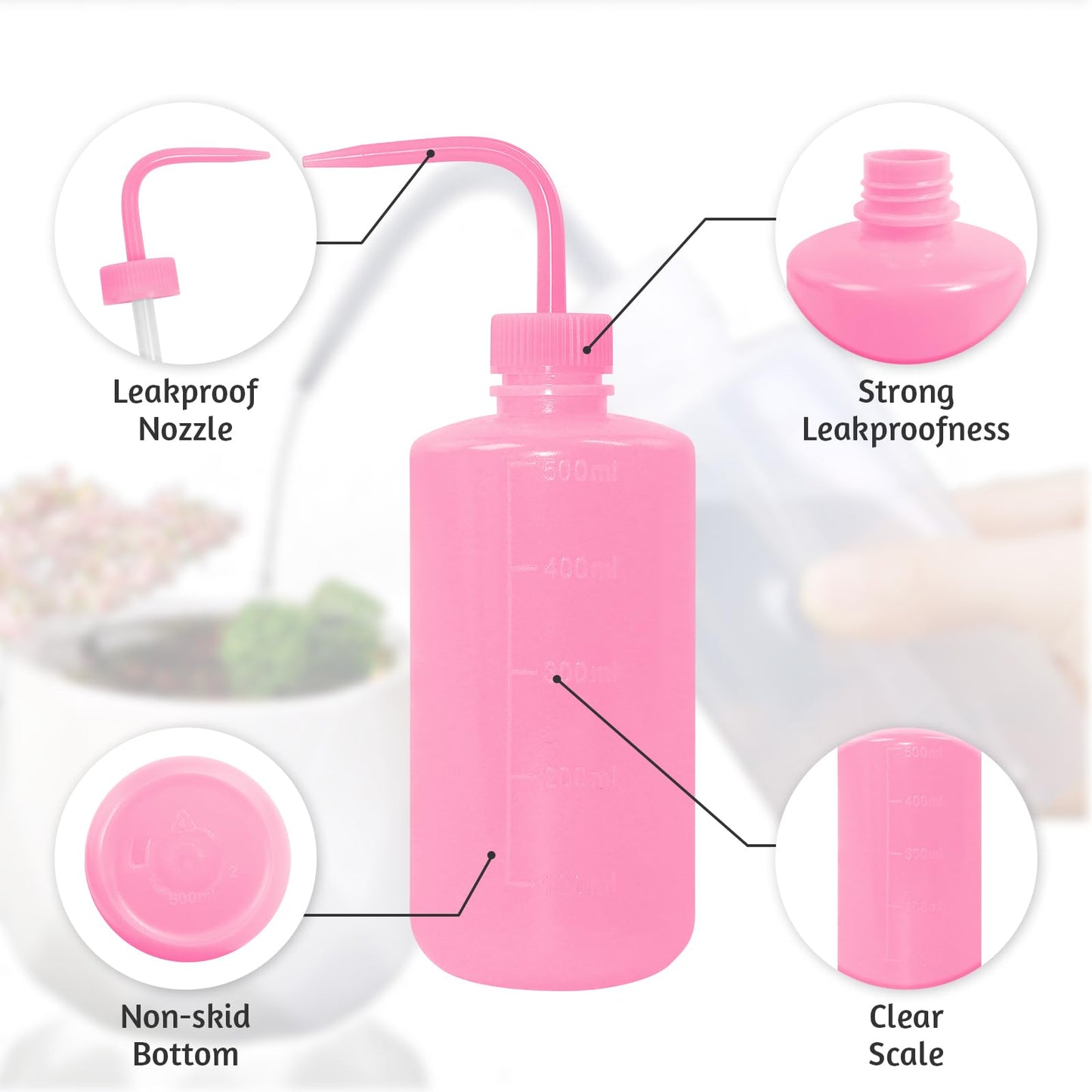 Grosun 4 Packs Tattoo Wash Bottle Water Squirt Squeeze Diffuser Bottles (Pink, 500ml)