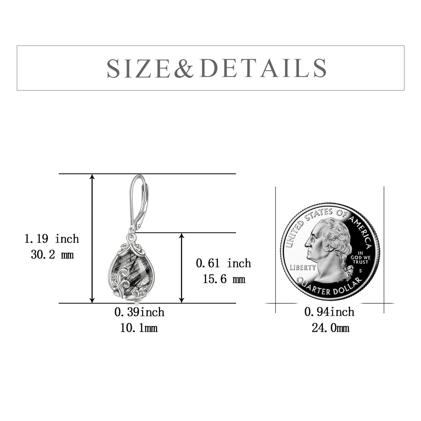 POPLYKE Rutilated Filigree Teardrop Drop Dangle Earrings Sterling Silver Leverback Earrings Black Rutilated Quartz Jewelry Gifts for Women
