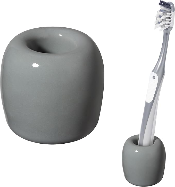 Urbanstrive Ceramic Toothbrush Holders for Bathrooms, Sleek Tooth Brush Holder Toothbrush Stand Tooth Brushing Holder, Portable Bathroom Accessories Organizer, Grey, 1 Pack