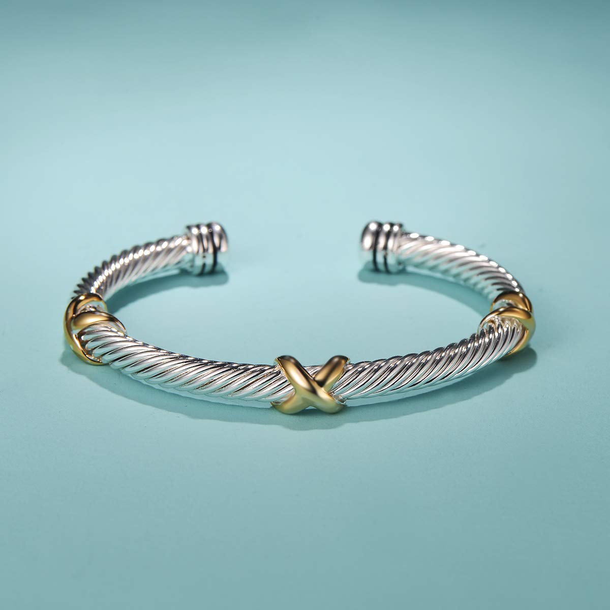 UNY Jewelry Bracelet Triple Criss Cross X Shape Infinity Twisted Cable Bangle Designer Inspired Women Jewelry (Triple No Stone)