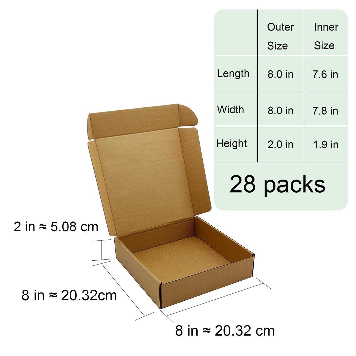 8x8x2 inch Shipping Boxes，Bulk 28 Pack，Brown Corrugated Mailers Cardboard Literature Mailer Box for Packaging Business, Mailing,Moving and Storage，Small Gift Boxes for Wrapping Mailing Present
