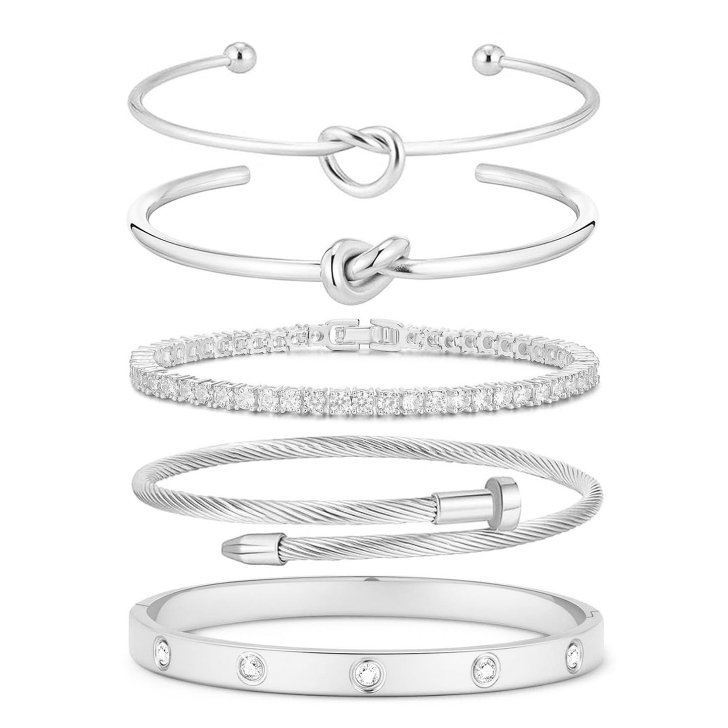 FAFUGA 18 K Silver Plated Love Bangle Bracelet Stack Cuff Jewelry for Women Jewelry Set for Women Gift with Box (style16)