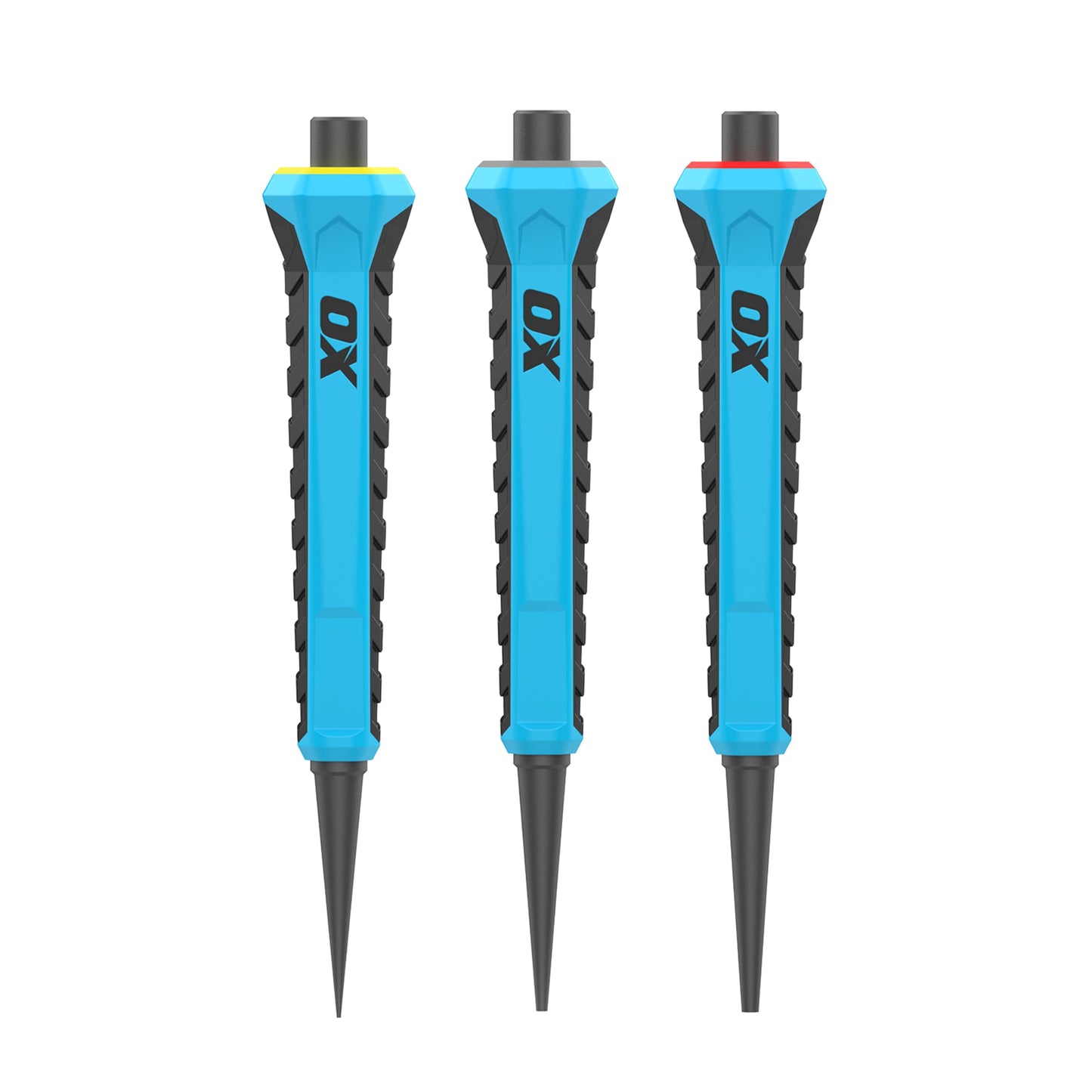 OX Pro Nail Set Nail Punch Set with Cushion Grip 3-Pack Color Coded Nail Setter - 0.8mm, 1.6mm, 2.4mm