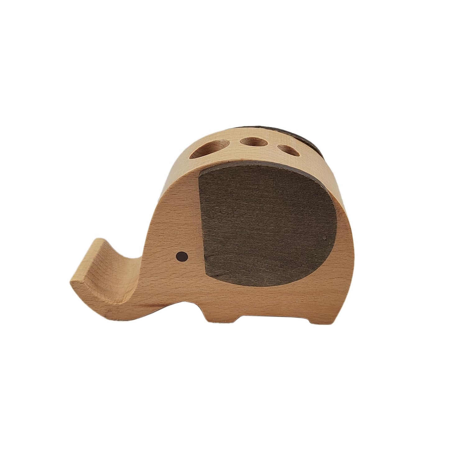 Annakideya Wooden elephant three hole pen holder phone stand,Stationery organizer/desk decoration,Birthday gift