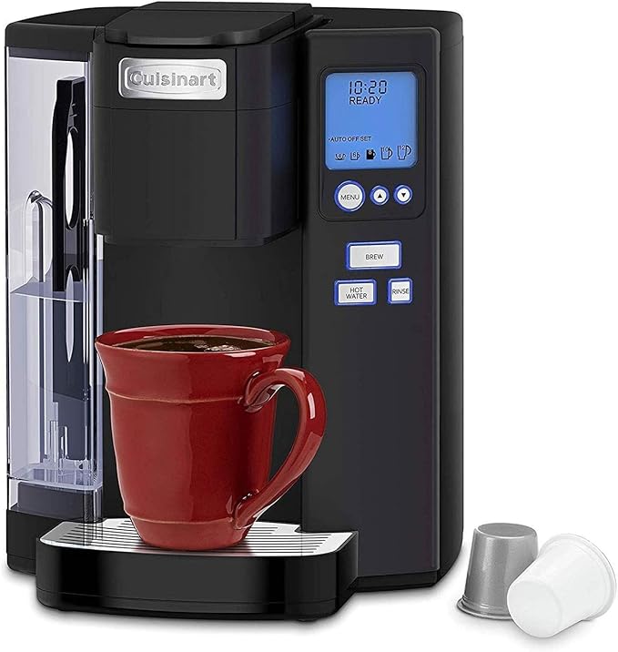 Cuisinart Coffee Maker, Single Serve 72-Ounce Reservoir Coffee Machine, Programmable Brewing & Hot Water Dispenser, Stainless Steel, Black