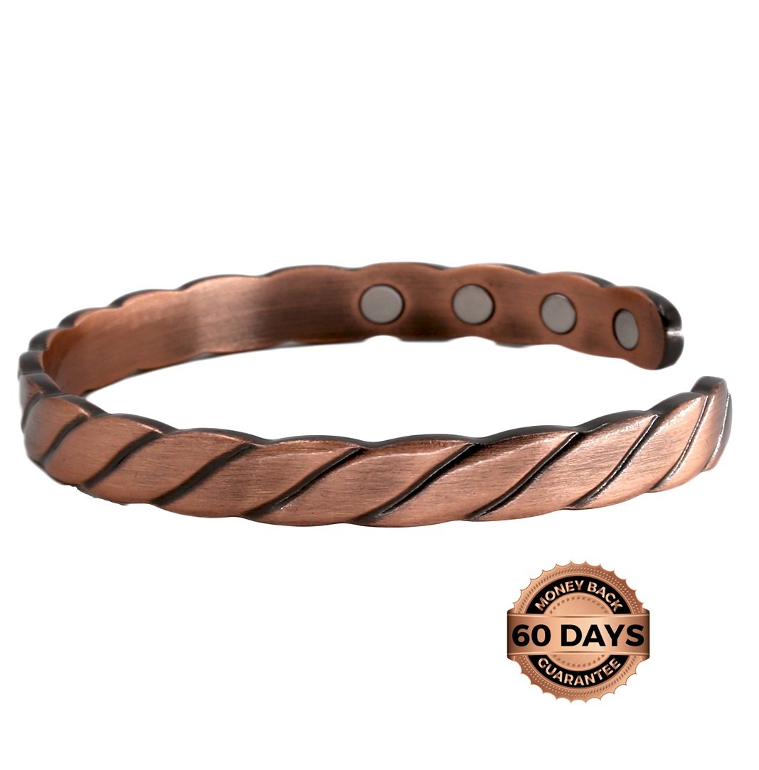 Reevaria - Pure Copper Twisted Magnetic Cuff Bracelet for Men Women, with 8 Magnets 3500 Gauss