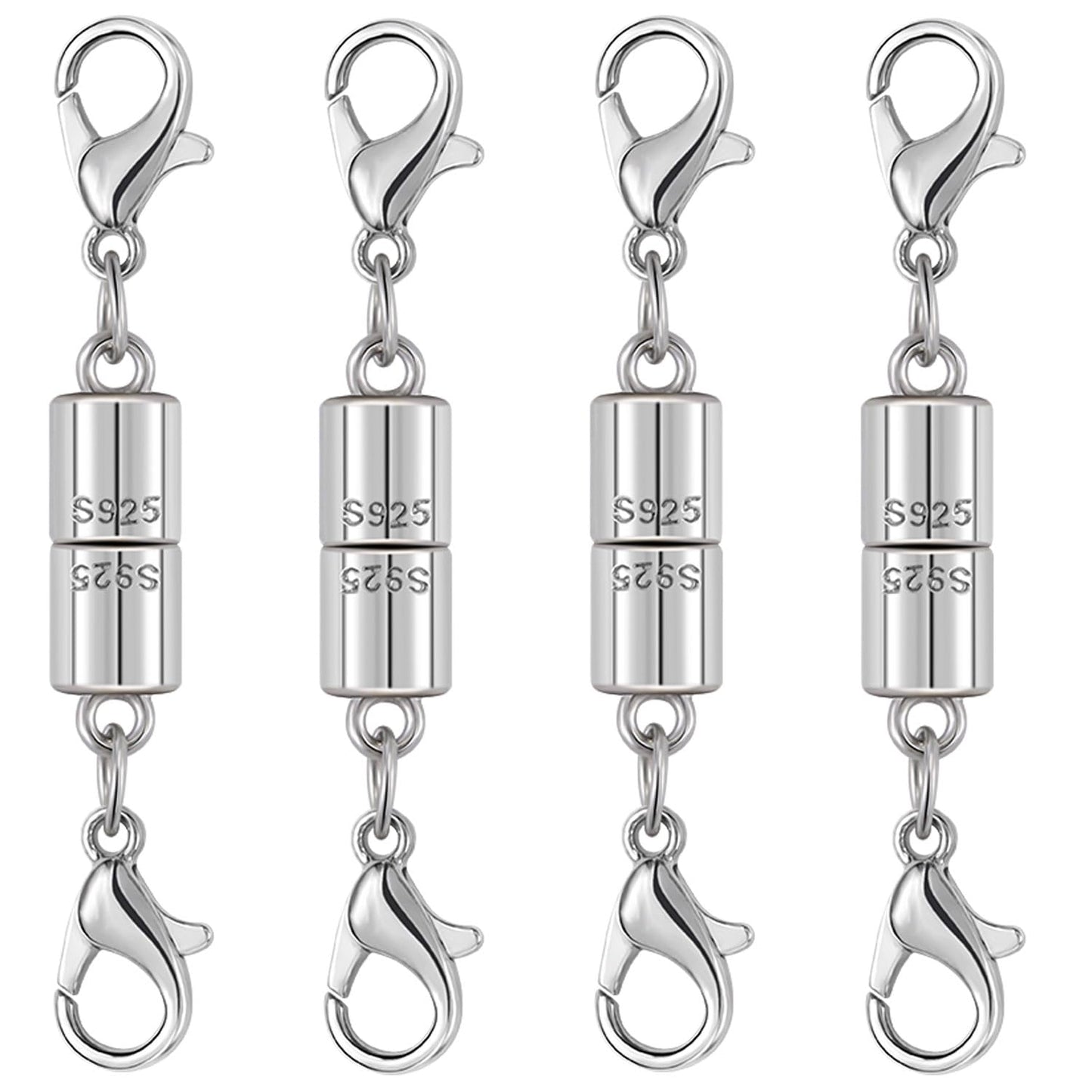 Magnetic Jewelry Clasps, 925 Sterling Silver, Strong Magnetic Closures for Necklaces and Bracelets (4pcs Silvery)