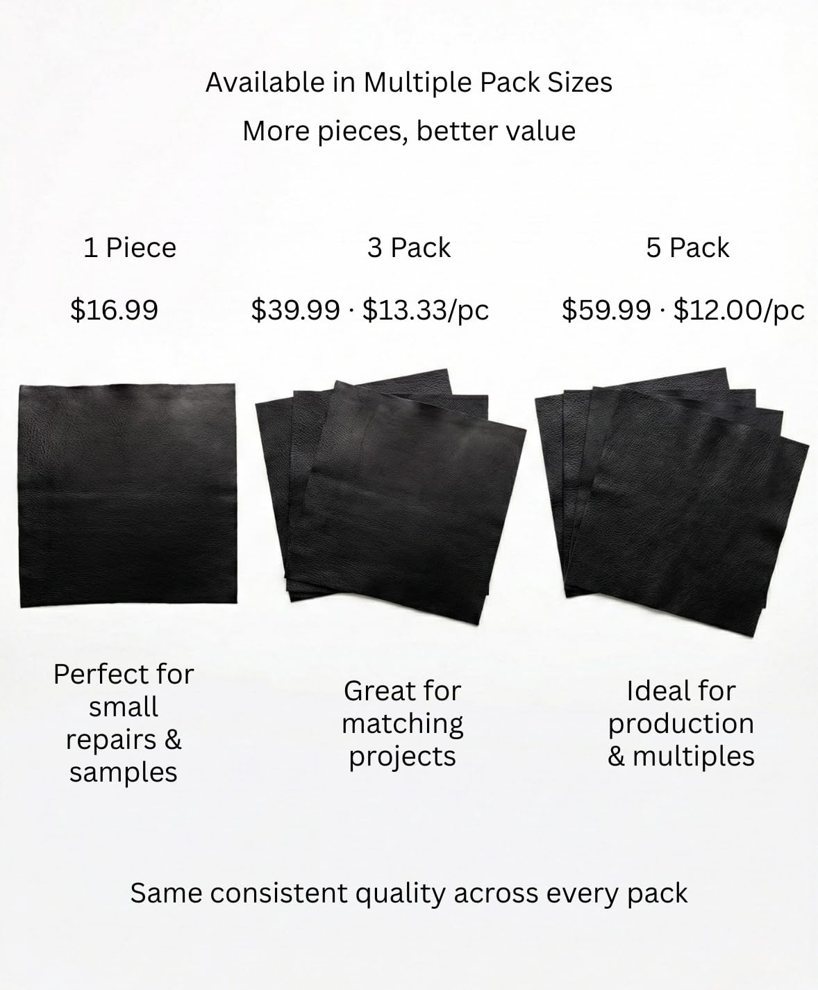 Natural Grain Cow Leathers: 12'' x 12'' Pre-Cut Leather Pieces (Black, 1 Piece)