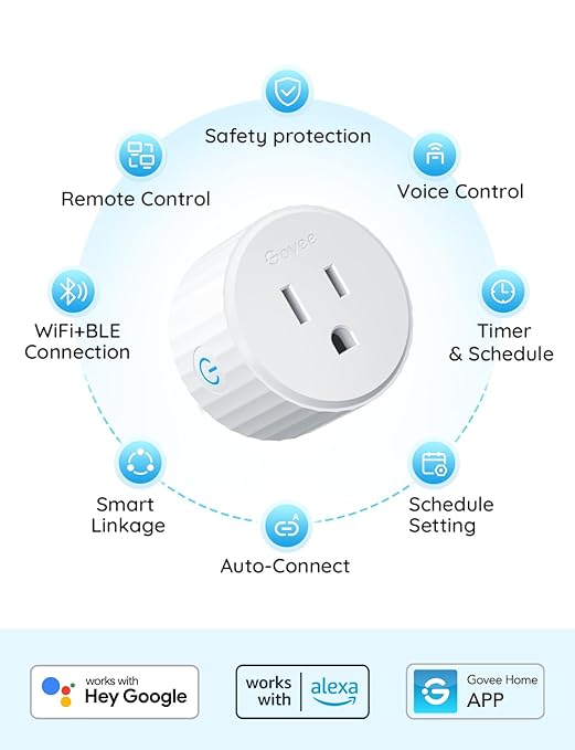 Govee Smart Plug, WiFi Outlet Compatible with Alexa and Google Assistant, Mini Smart Home Plugs with Timer Fuction & Group Controller, No Hub Required, ETL & FCC Certified, 2.4G WiFi Only (1 Pack)