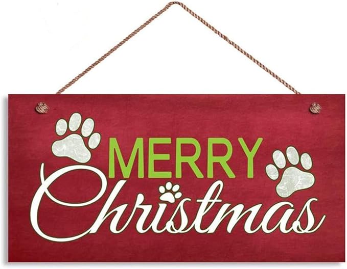 Merry Christmas Wood Sign, Paw Prints, Holiday Sign, Pet's Christmas, Dog Prints, Great Pet Gift 12x6inches(hjd170)