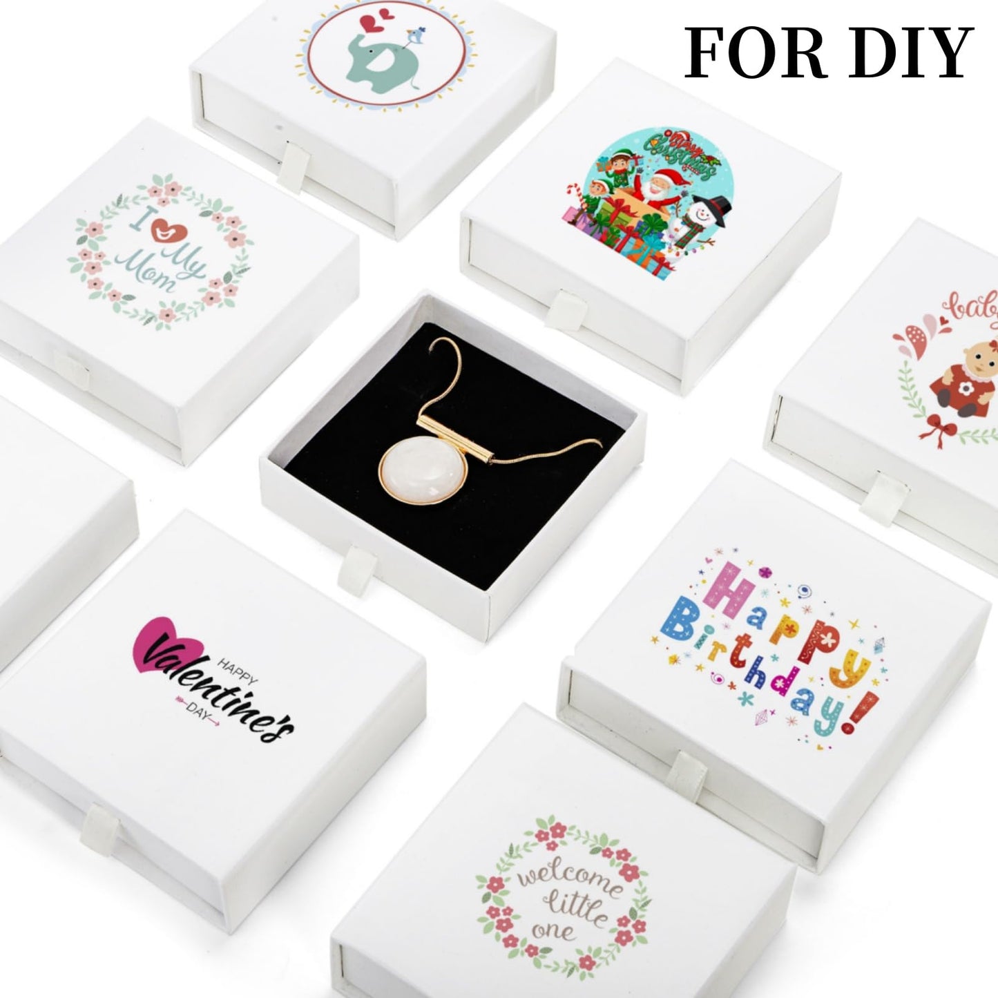 WRINGKIT 24 Pack White Cardboard Jewelry Gift Boxes Bulk, Square Jewelry Gift Boxes 3.5x3.5x1.2 Inch, Jewelries Packing Box with Lids Foam Cushion for Necklace Earring Bracelet Ring Display Storage