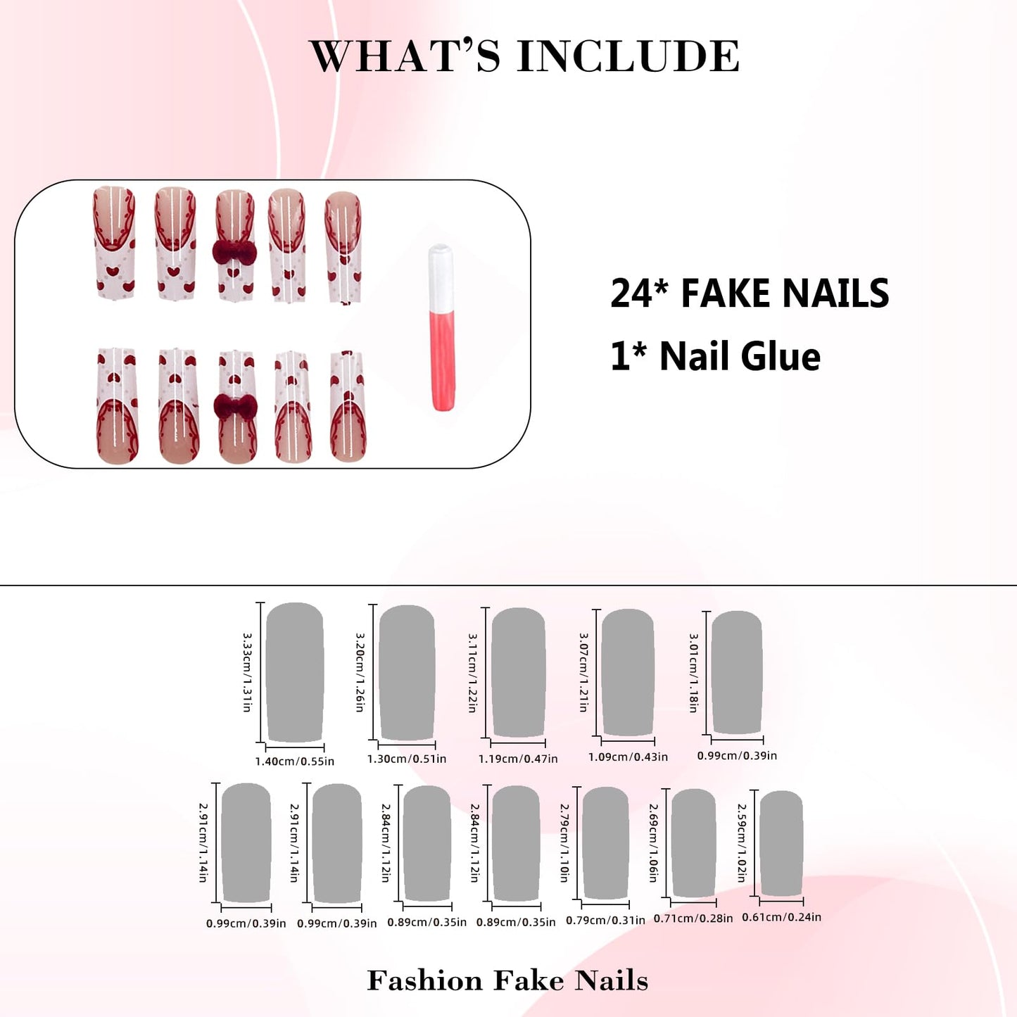 IMRAIN Square Press on Nails Long Length Fake Nails Full Cover Glue on Nails Glossy White French Tips False Nails with Furry Bow Designs for Women