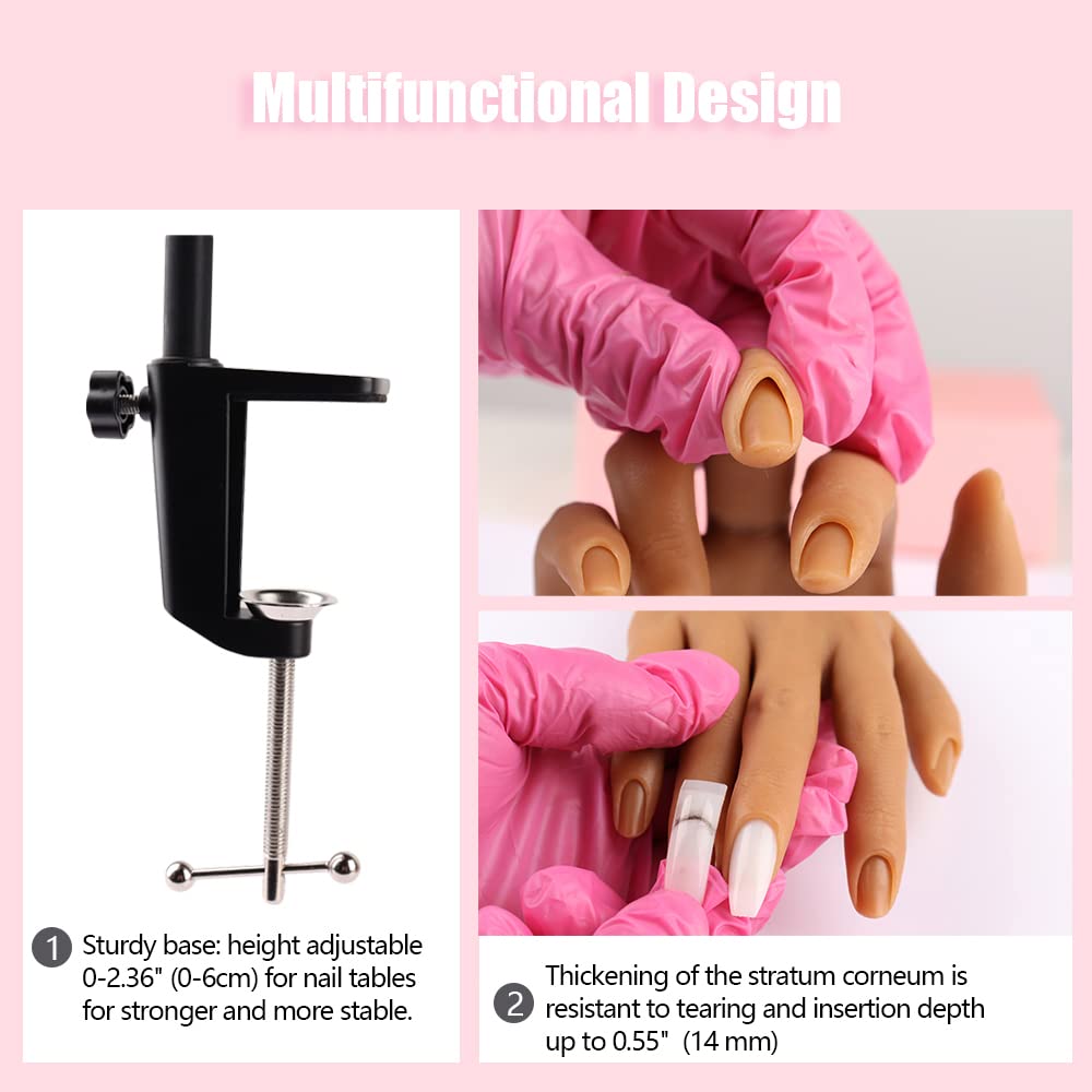 Nail Pratice Training Hand for Acrylic Nails with Stand Bracket,Soft Silicone Maniquin Hand, Flexible Bendable Nail Practice Fake Hand for Nails Art Practice Tool
