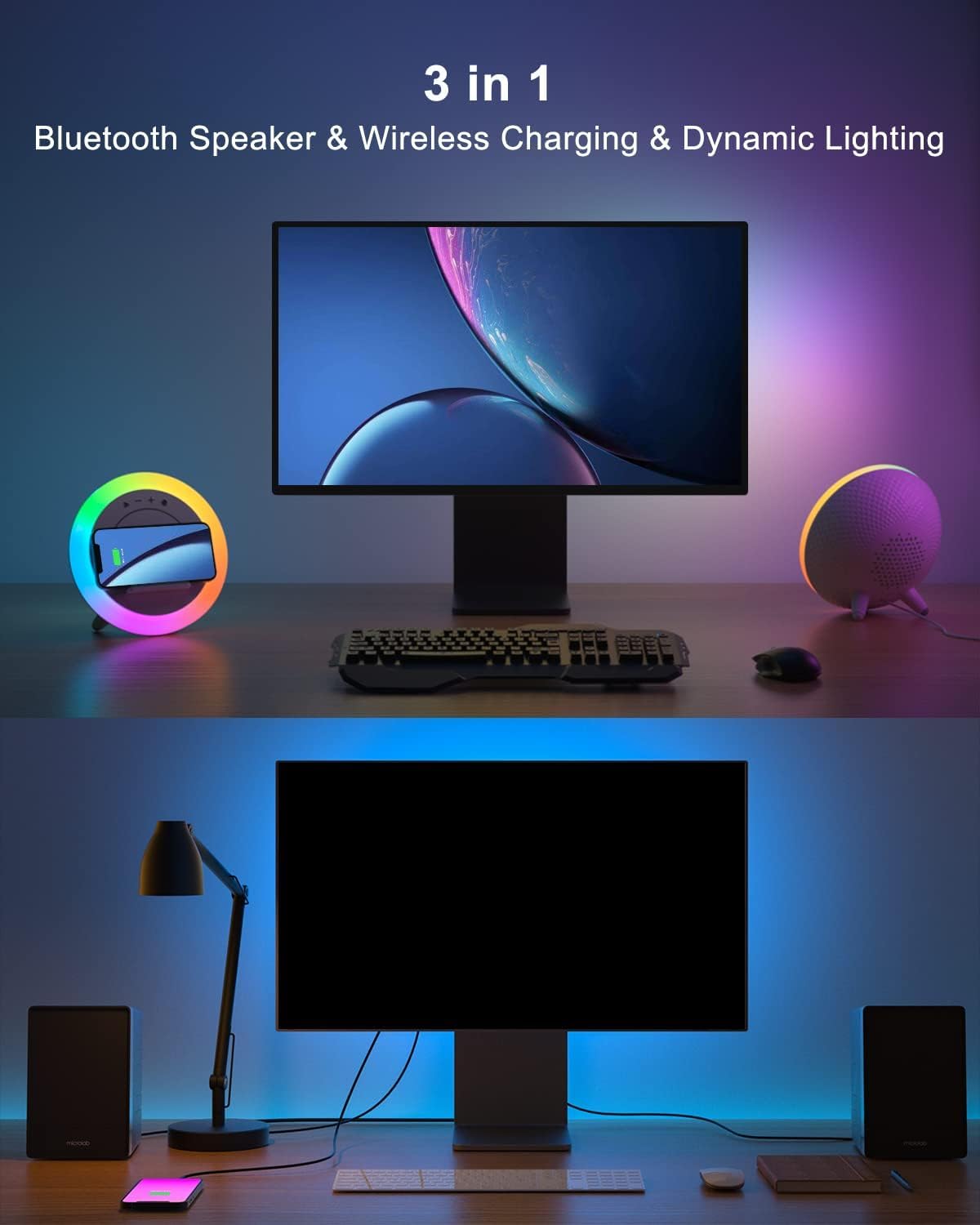 Swarmir Bluetooth Speaker Night Lights, Wireless Charging Kids Speaker, Color Changing Modern Bluetooth Lamp,Teenage Boys Girls Gifts Ideas