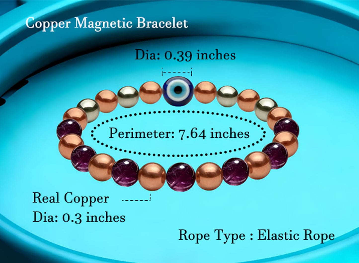 Drkao Unique Original Design Magnetic Therapy Bracelet for Women, Exclusive Lucky 7 Power Healing Crystals & Copper, Evil Eye Aura Shield, 4-Fold Protection Wellness Gift For Mother One Pack