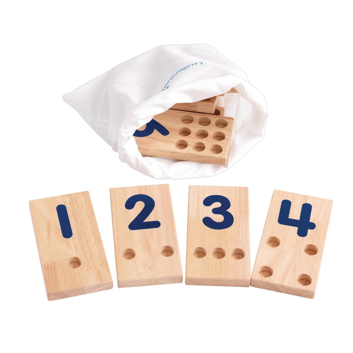 Excellerations Peg Number Board, Included: 10 Rubberwood Boards + 55 Wood Pegs + Storage Bag, Montessori Math Materials, Learning Manipulatives, Counting for Kids, Reggio Emilia Classroom Essentials