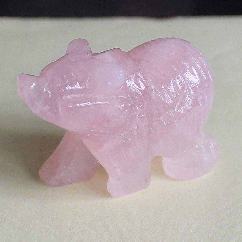 HLbshi Hand Carved Gemstone Crystal Bear Figurine Animal Statue Carving Office Home Decor Collections 2'' (Pink Rose Quartz)