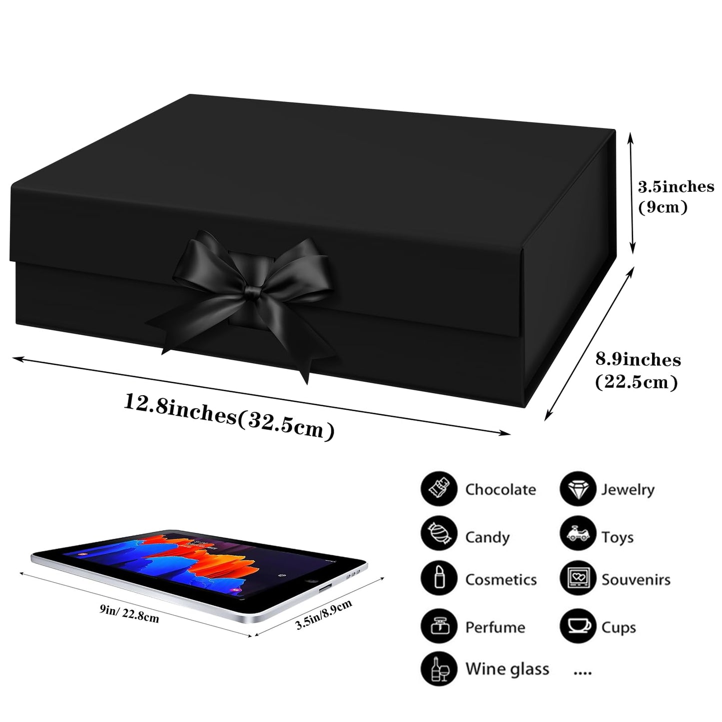 WARMGBOXCO 1 PCS Black Gift Box 13x9x4Inch,Gift Boxes with Lids for presents,Collapsible Boxes for Gifts,With Greeting Card,Suitable for Bridesmaid Proposal Box,Birthday Gift Box,Etc.