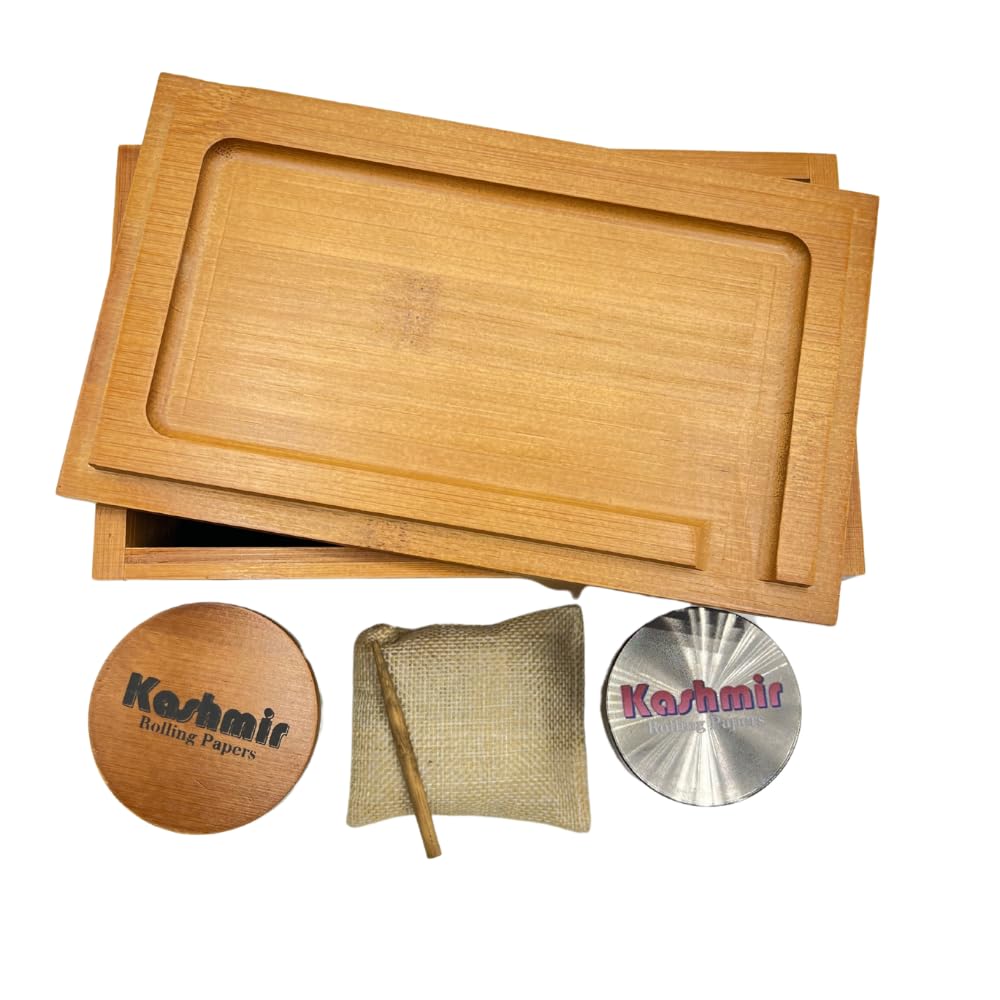 Kashmir Wooden Storage Kit – Bamboo Lockable Stash Box with Glass Jar & Rolling Tray, Smell-Proof Organizer for Home or Travel, Decorative Keepsake Gift with Combination Lock